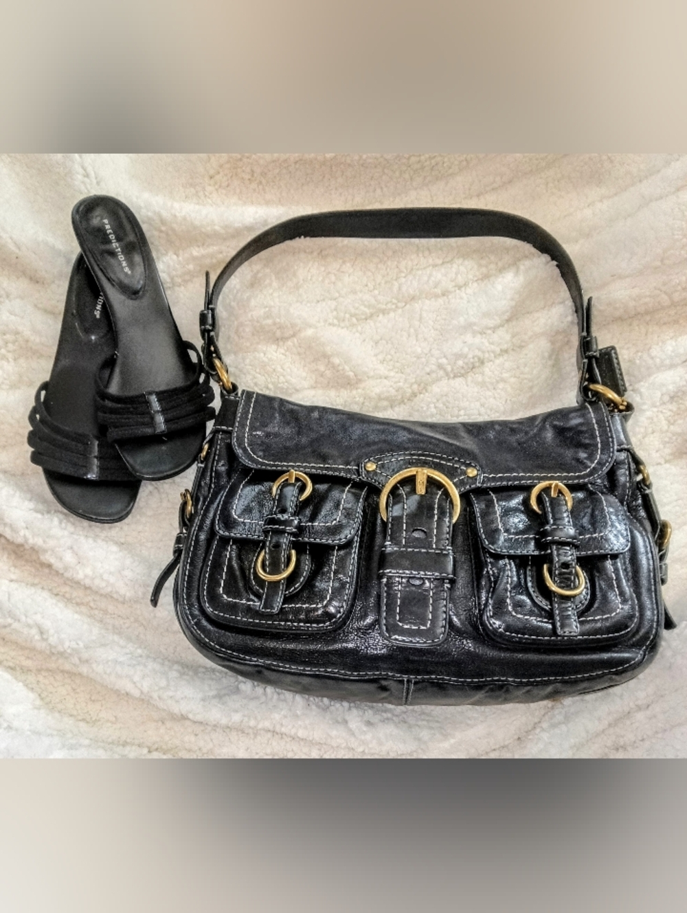 Coach Black Leather Legacy 65th Anniversary Shoulder Bag with Gold Buckles